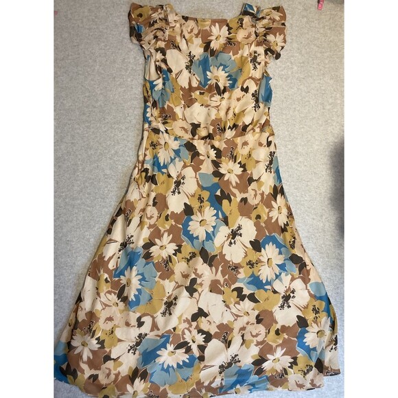 lauren ralph lauren Dress Sz 12 Black Label Floral V Neck Flowy Classic Spring - Picture 13 of 16